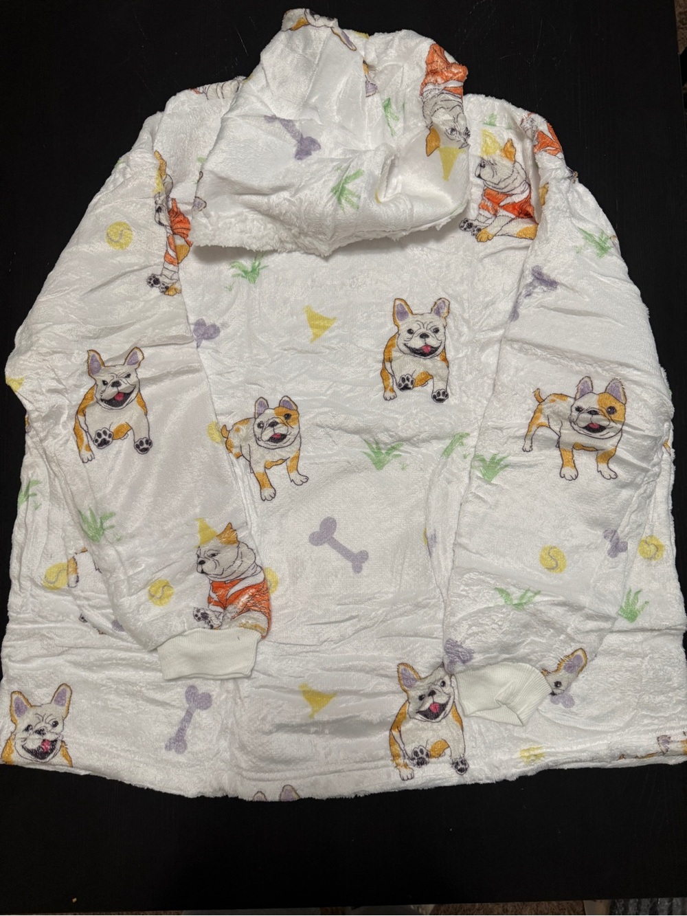 Warm Plush White Hooded Blanket with Yellow and Light Green Accents